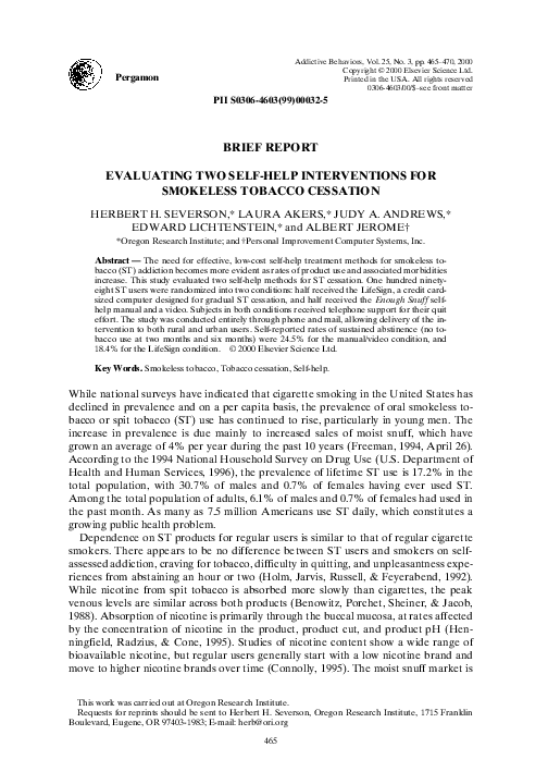 (PDF) Evaluating two selfhelp interventions for smokeless tobacco