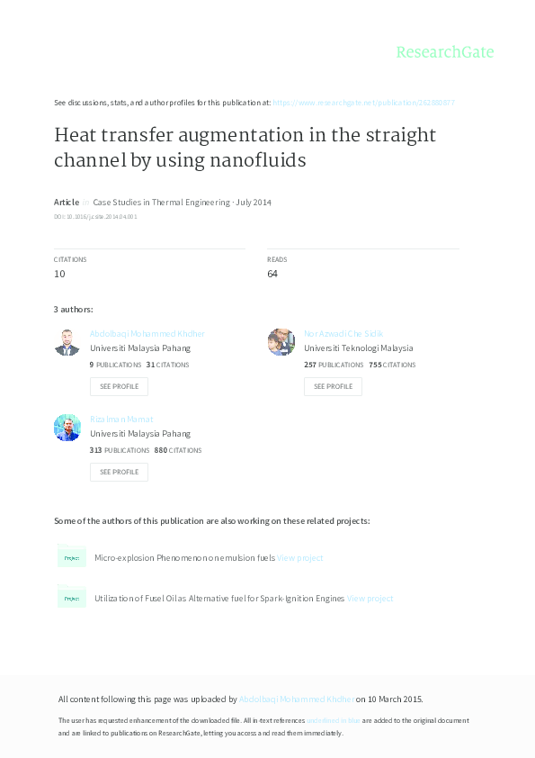 (PDF) Heat transfer augmentation in the straight channel by using ...