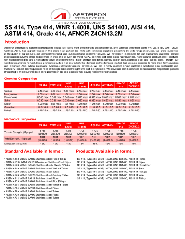(PDF) Stainless Steel 414 material Stainless Steel 414 pipe Stainless