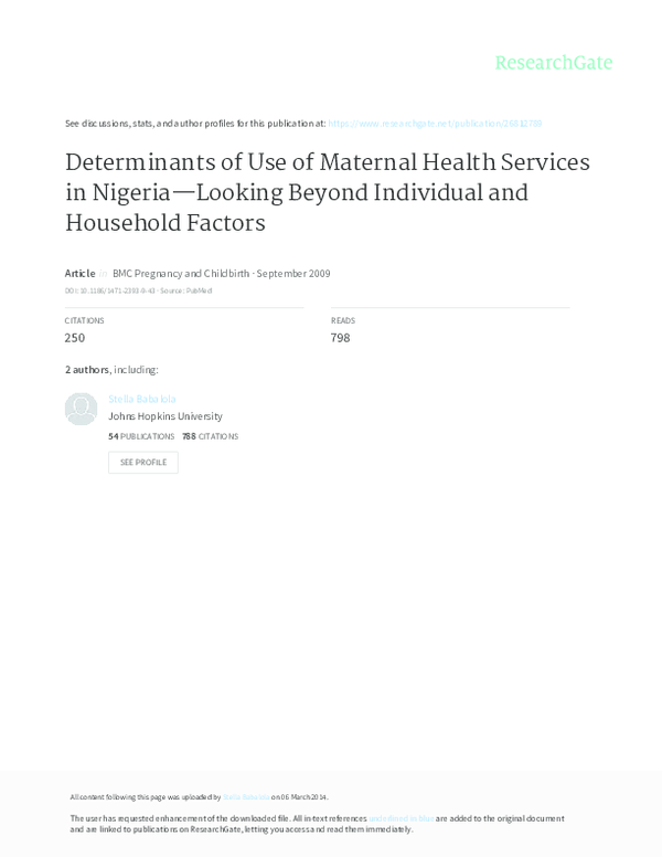 (PDF) Determinants of the use of maternal health services in rural ...