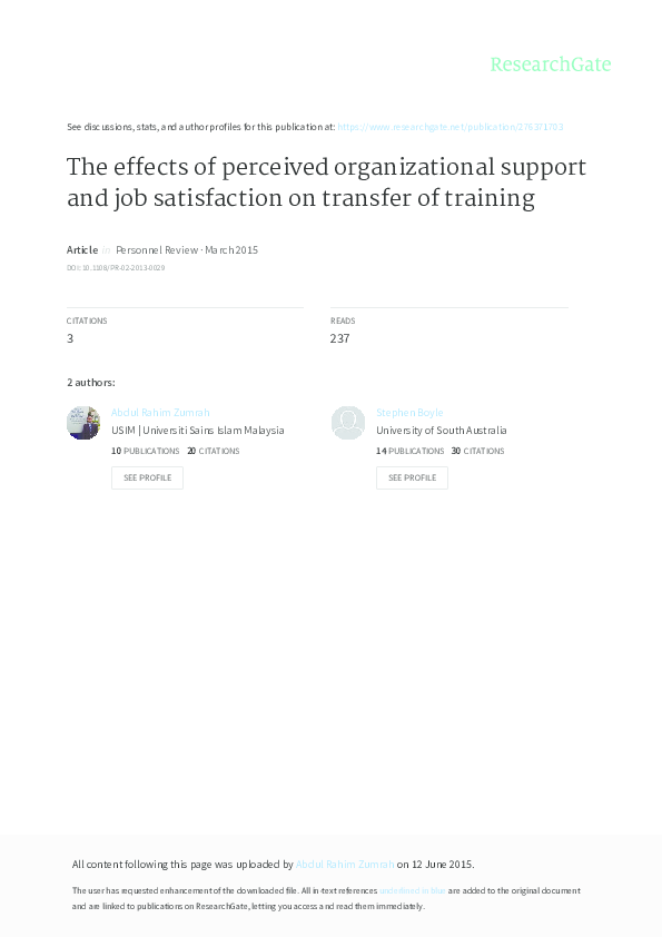 (PDF) The effects of perceived organizational support and perceived ...