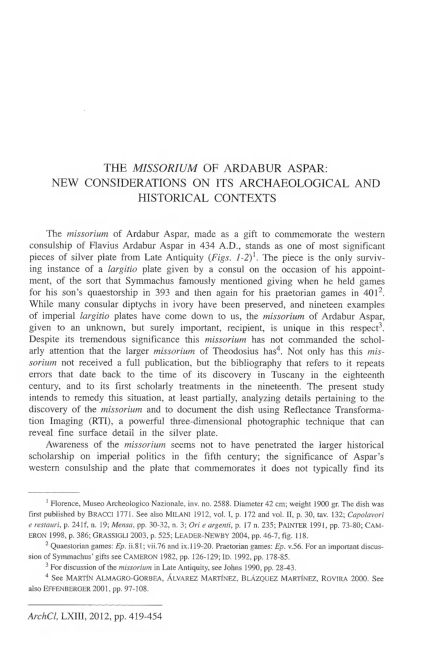 (PDF) THE MISSORIUM OF ARDABUR ASPAR NEW CONSIDERATIONS ON ITS
