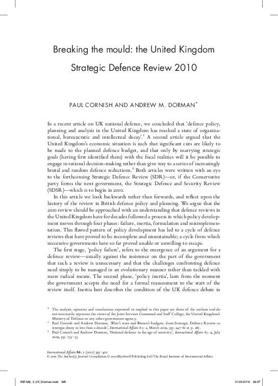 (PDF) Breaking the mould: the United Kingdom Strategic Defence Review 2010
