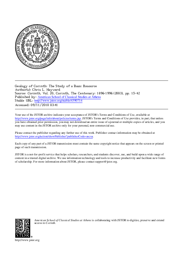 Geology of Corinth: The Study of a Basic Resource