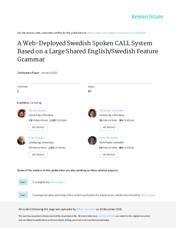 (PDF) A web-deployed Swedish spoken CALL systembased on a large shared ...