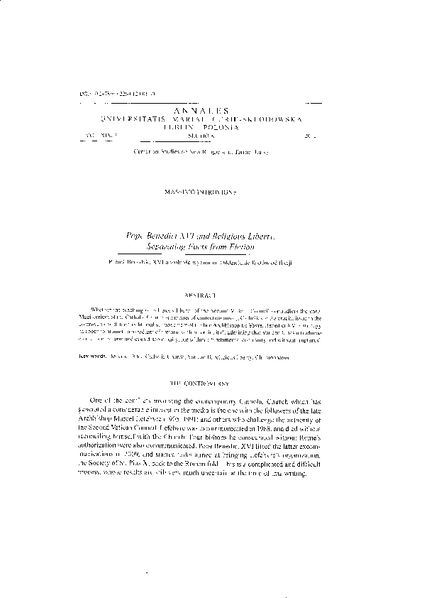 (PDF) Pope Benedict XVI and Religious Liberty Separating Facts from