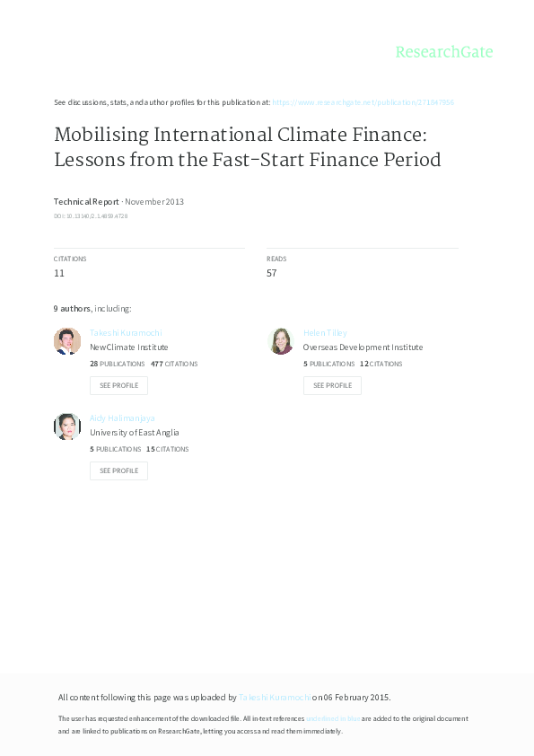 (PDF) Mobilising International Climate Finance: Lessons from the Fast ...