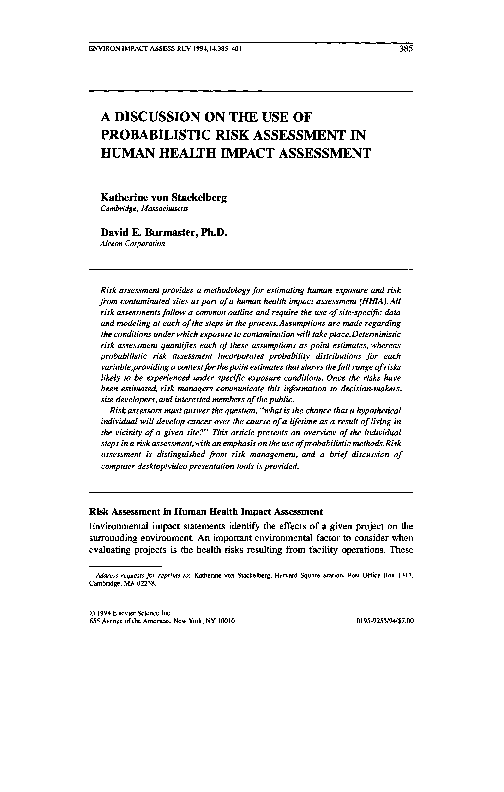 (PDF) A discussion on the use of probabilistic risk assessment in human ...
