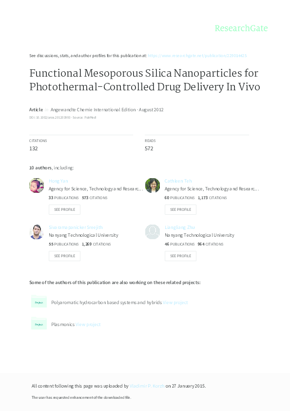 (PDF) Functional Mesoporous Silica Nanoparticles for Photothermal ...