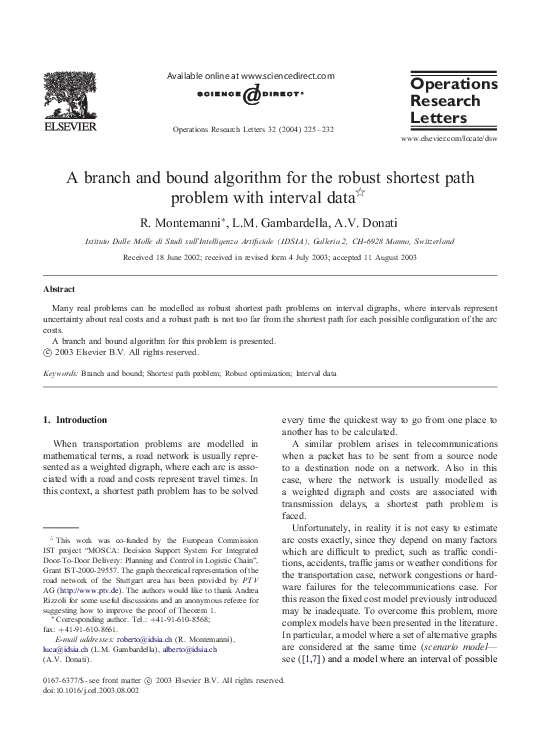 (PDF) A branch and bound algorithm for the robust shortest path problem ...