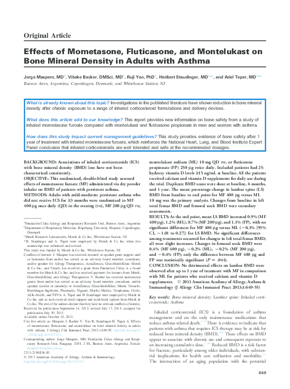 (PDF) Effects of Mometasone, Fluticasone, and Montelukast on Bone