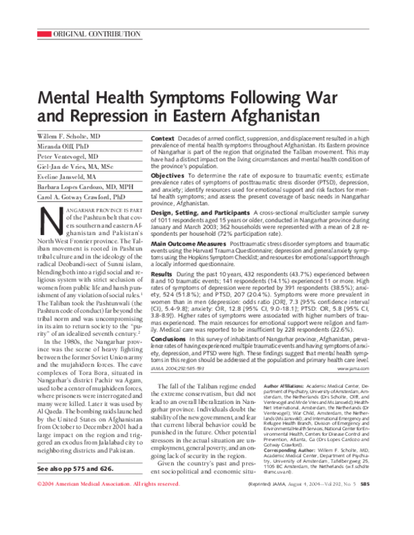 (PDF) Mental health symptoms following war and repression in eastern ...