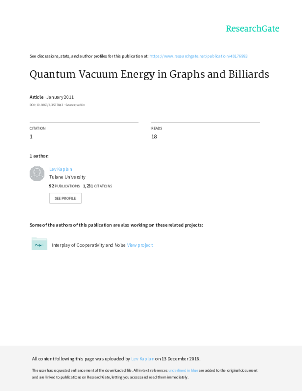 (PDF) Quantum vacuum energy in graphs and billiards Lev Kaplan