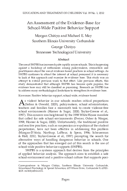 (PDF) An Assessment of the Evidence-Base for School-Wide Positive ...