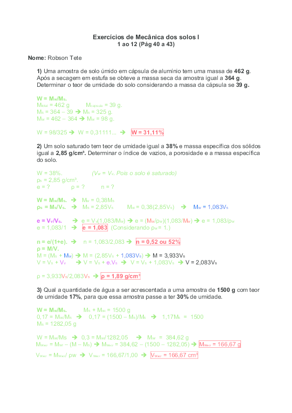 Pdf Exercicios De Mecanica Dos Solos I 1 Ao 12 Pag 40 A 43 Rubelmar De Azevedo Filho Academia Edu