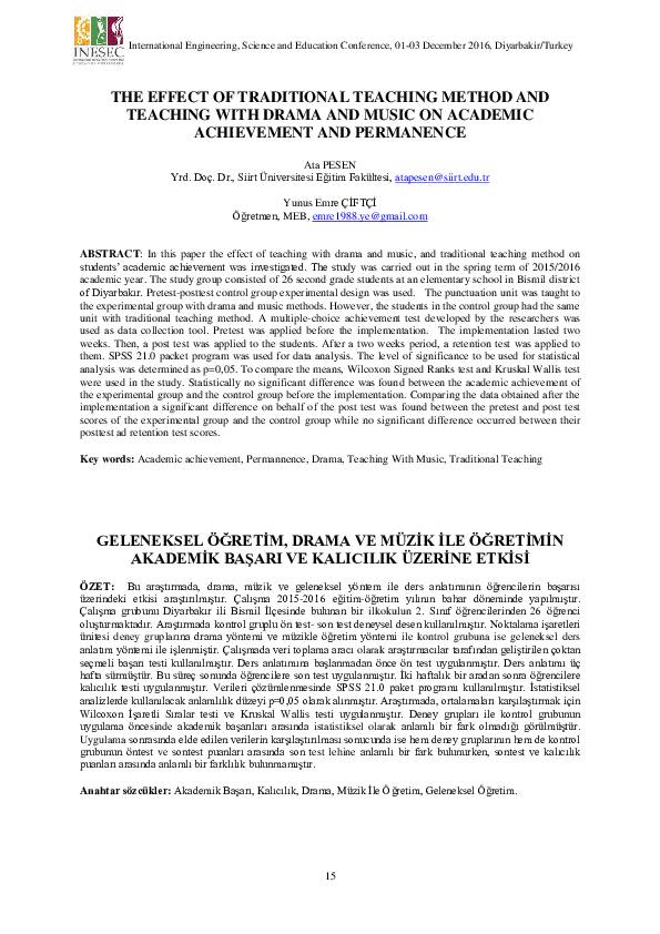 (PDF) THE EFFECT OF TRADITIONAL TEACHING METHOD AND TEACHING WITH DRAMA ...