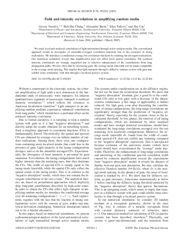 (PDF) Field and intensity correlations in amplifying random media