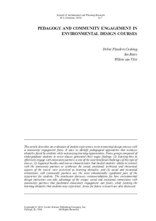 (PDF) PEDAGOGY AND COMMUNITY ENGAGEMENT IN ENVIRONMENTAL DESIGN COURSES
