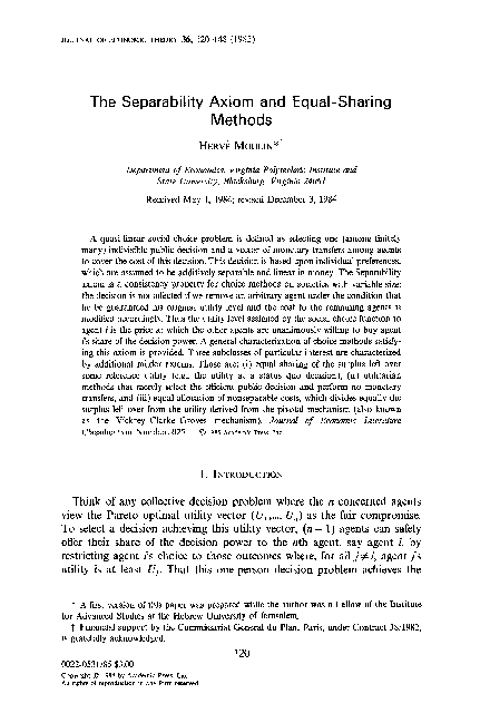 (PDF) The separability axiom and equal-sharing methods