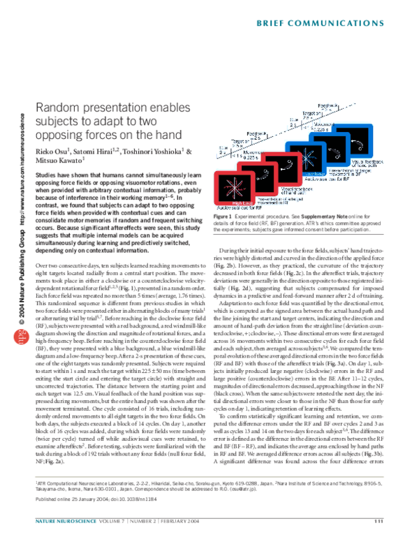 (PDF) Random presentation enables subjects to adapt to two opposing ...