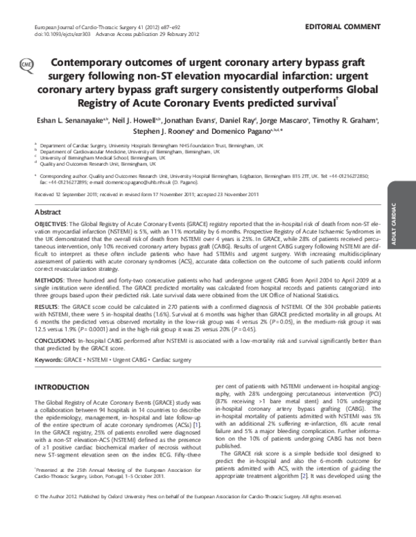 (PDF) Contemporary outcomes of urgent coronary artery bypass graft ...