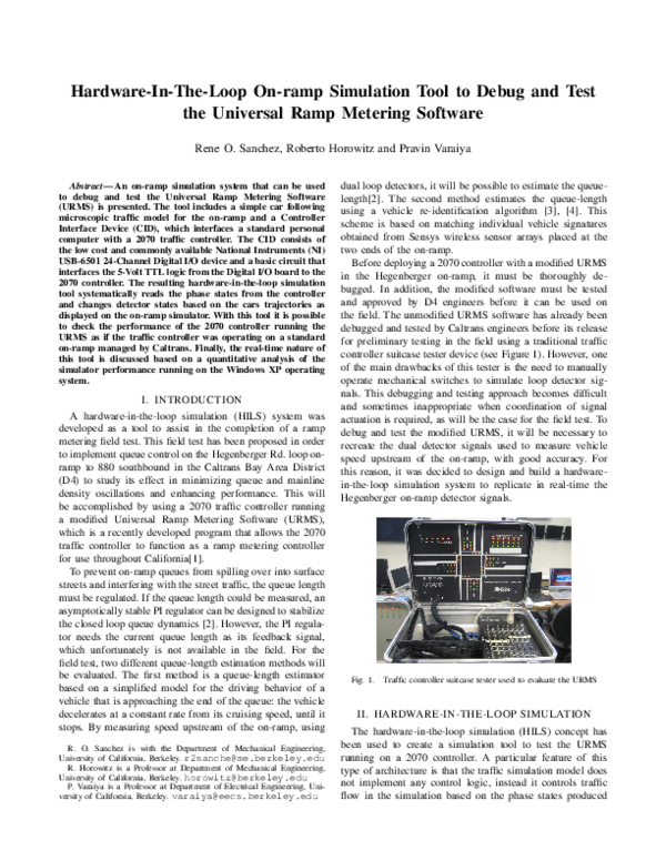 (PDF) HardwareInTheLoop OnRamp Simulation Tool to Debug and Test the Universal Ramp Metering