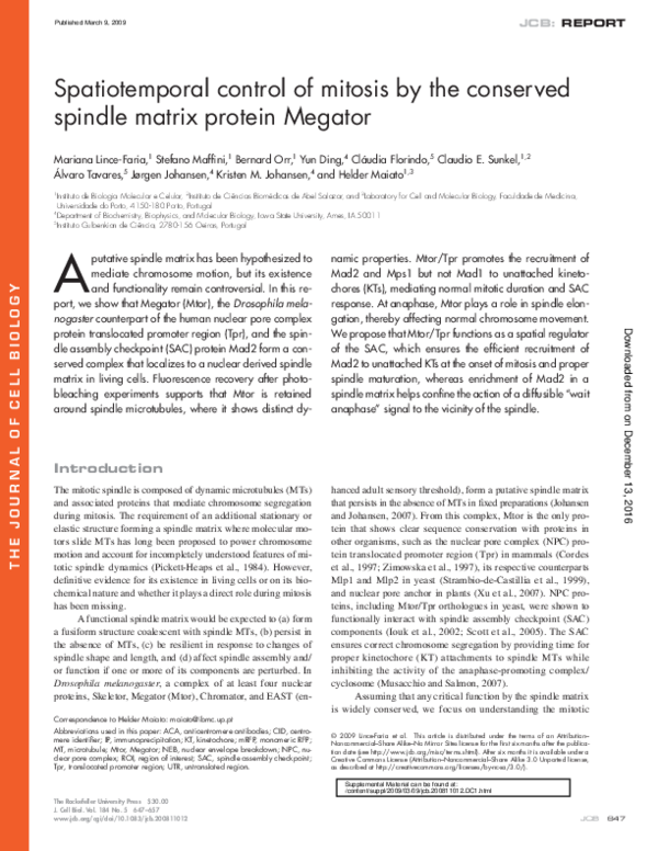 (PDF) Spatiotemporal control of mitosis by the conserved spindle matrix ...