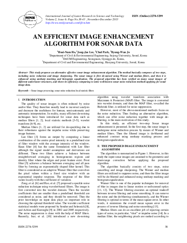 (PDF) AN EFFICIENT IMAGE ENHANCEMENT ALGORITHM FOR SONAR DATA