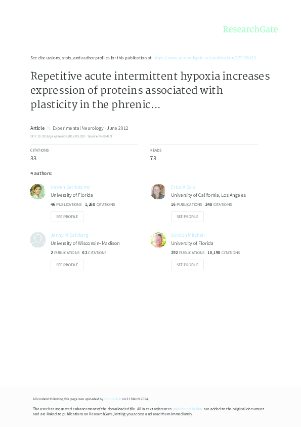 (PDF) Repetitive acute intermittent hypoxia increases neurotrophic and ...