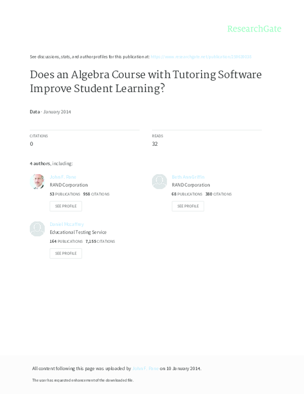 (PDF) Does an Algebra Course with Tutoring Software Improve Student ...