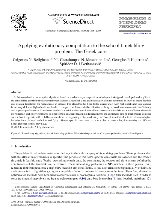 (PDF) Applying evolutionary computation to the school timetabling ...