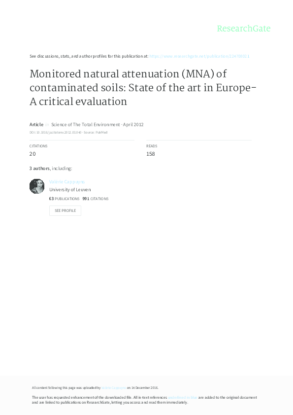 (PDF) Monitored natural attenuation (MNA) of contaminated soils State