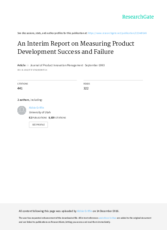 (PDF) An interim report on measuring product development success and ...