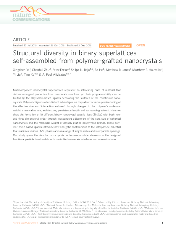 (PDF) Structural diversity in binary superlattices self-assembled from ...