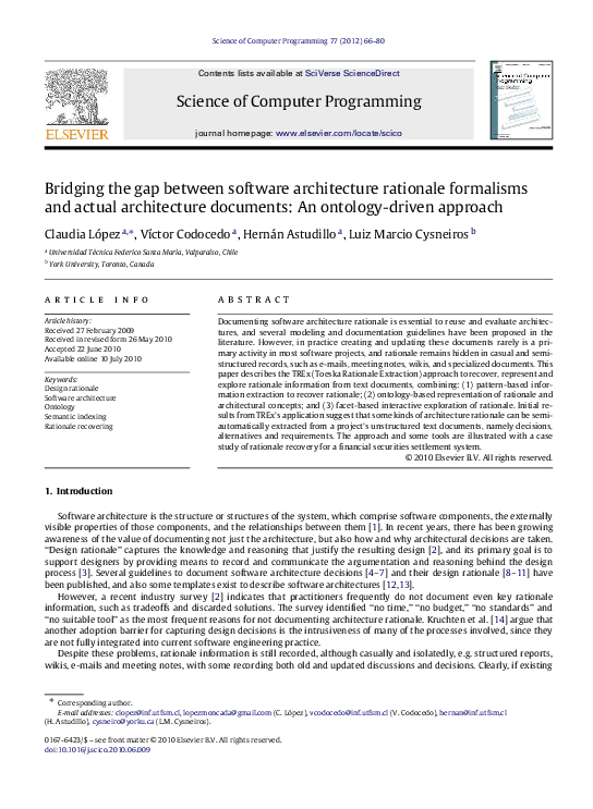 (PDF) Bridging the gap between software architecture rationale ...
