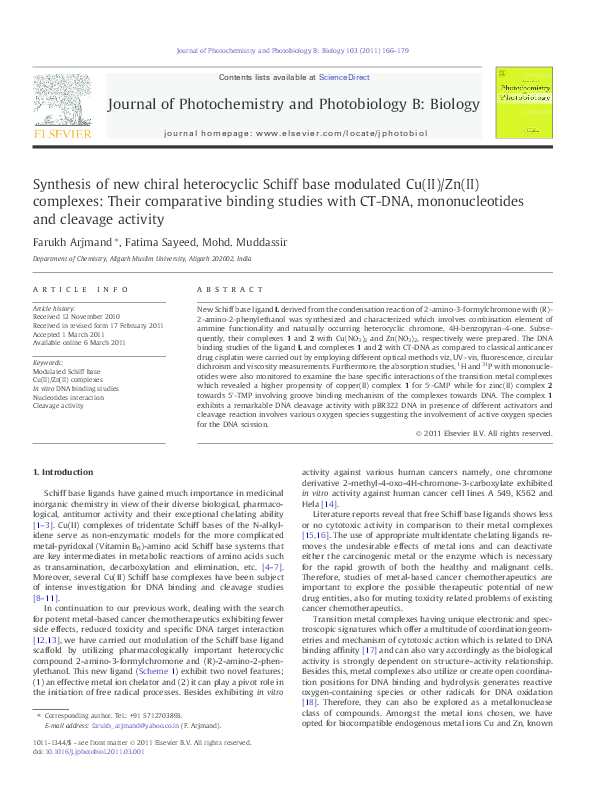 (PDF) Synthesis of new chiral heterocyclic Schiff base modulated Cu(II ...