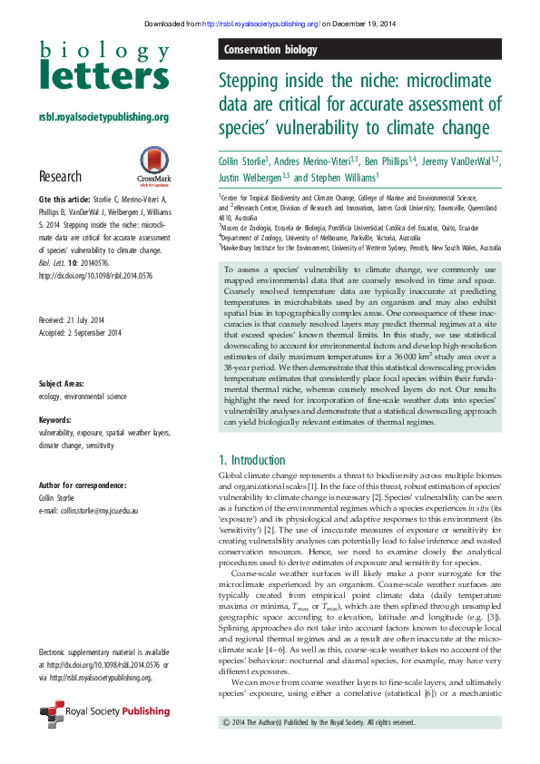(PDF) Stepping inside the niche: microclimate data are critical for ...