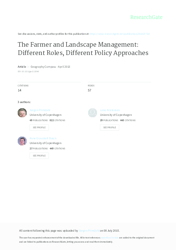 (PDF) The Farmer and Landscape Management: Different Roles, Different ...