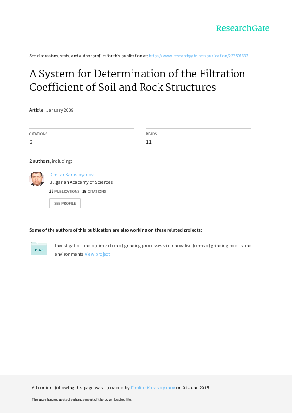 (PDF) A System for Determination of the Filtration Coefficient of Soil and Rock Structures