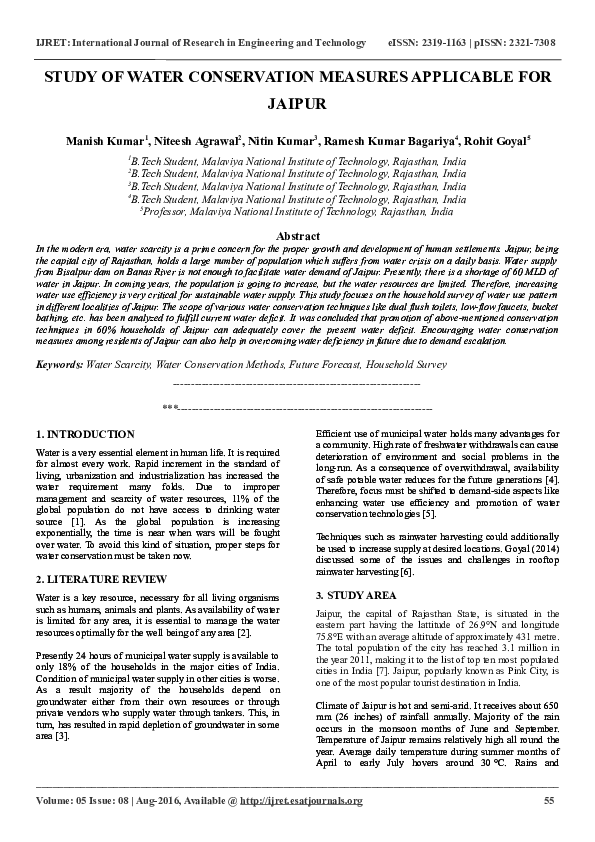 (DOC) STUDY OF WATER CONSERVATION MEASURES APPLICABLE FOR JAIPUR eSAT