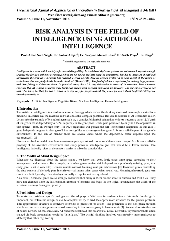 (PDF) RISK ANALYSIS IN THE FIELD OF INTELLIGENCE USING ARTIFICIAL ...