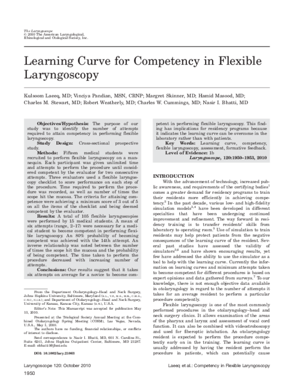(PDF) Learning curve for competency in flexible laryngoscopy