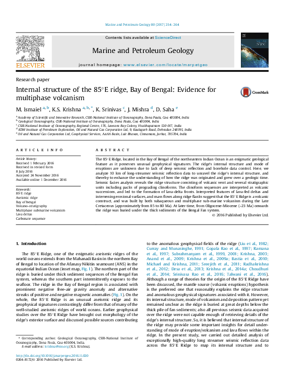 (PDF) Internal structure of the 85 E ridge, Bay of Bengal: Evidence for ...