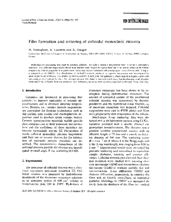(PDF) Film formation and sintering of colloidal monoclinic zirconia A