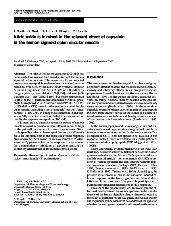 (PDF) Nitric oxide is involved in the relaxant effect of capsaicin in