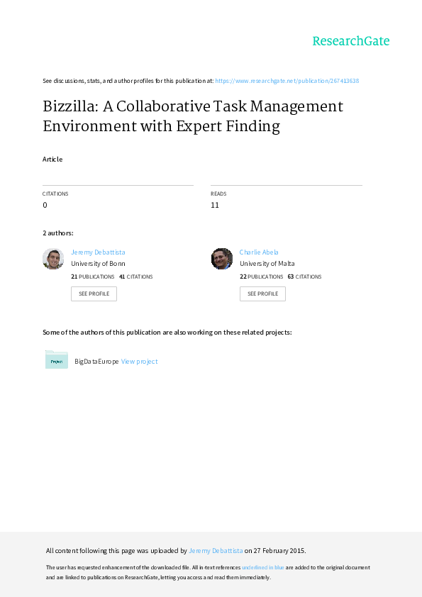 (PDF) Bizzilla: A Collaborative Task Management Environment with Expert ...