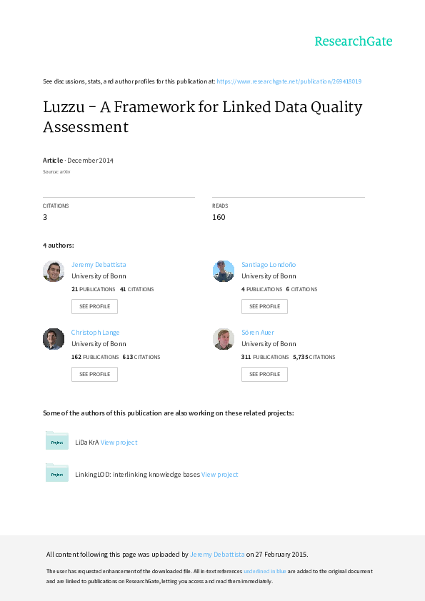 (PDF) Luzzu -- A Framework for Linked Data Quality Assessment