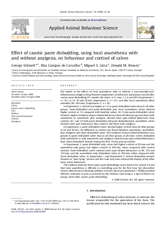 (PDF) Effect of caustic paste disbudding, using local anaesthesia with