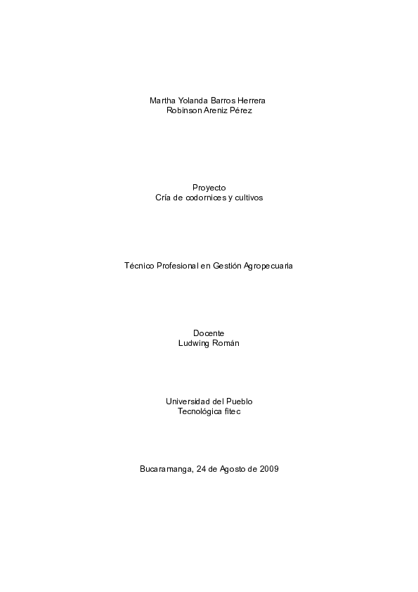 (DOC) PROYECTO DE CODORNICES II 1