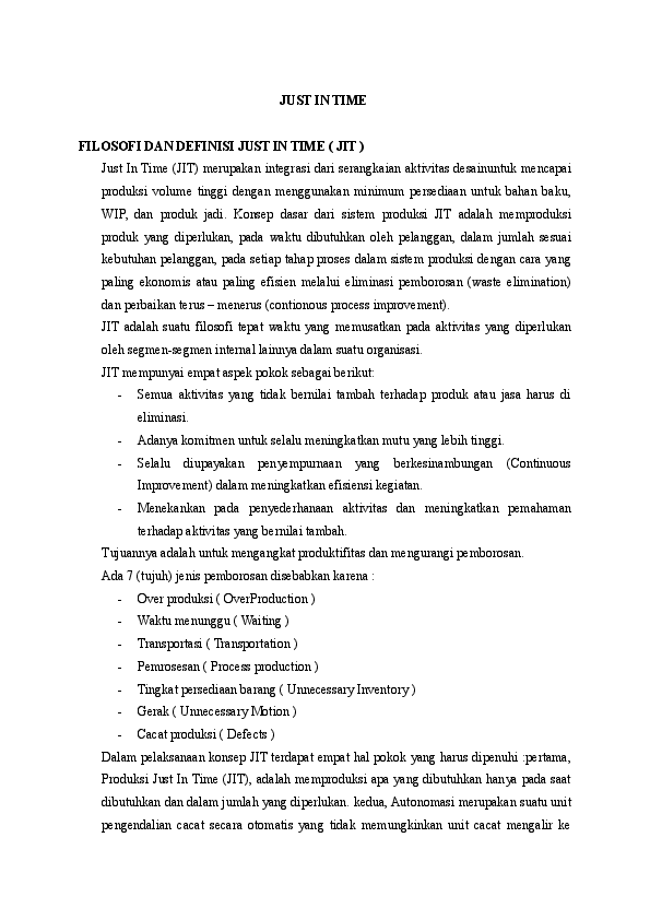 (DOC) Rangkuman Just In Time - TQM UAS